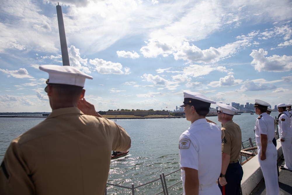 USS Arlington (LPD 24) arrives in Boston for SAIL 250 Boston