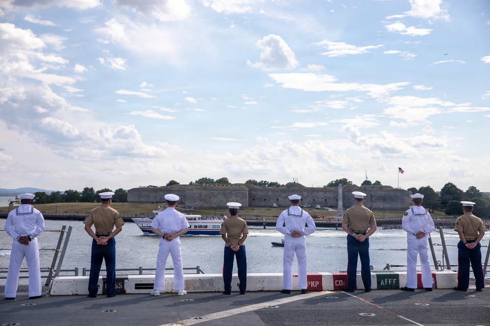 USS Arlington (LPD 24) arrives in Boston for SAIL 250 Boston