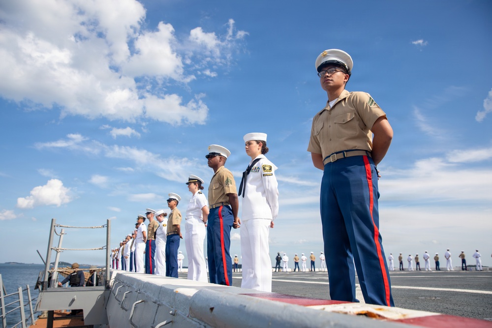 USS Arlington (LPD 24) arrives in Boston for SAIL 250 Boston