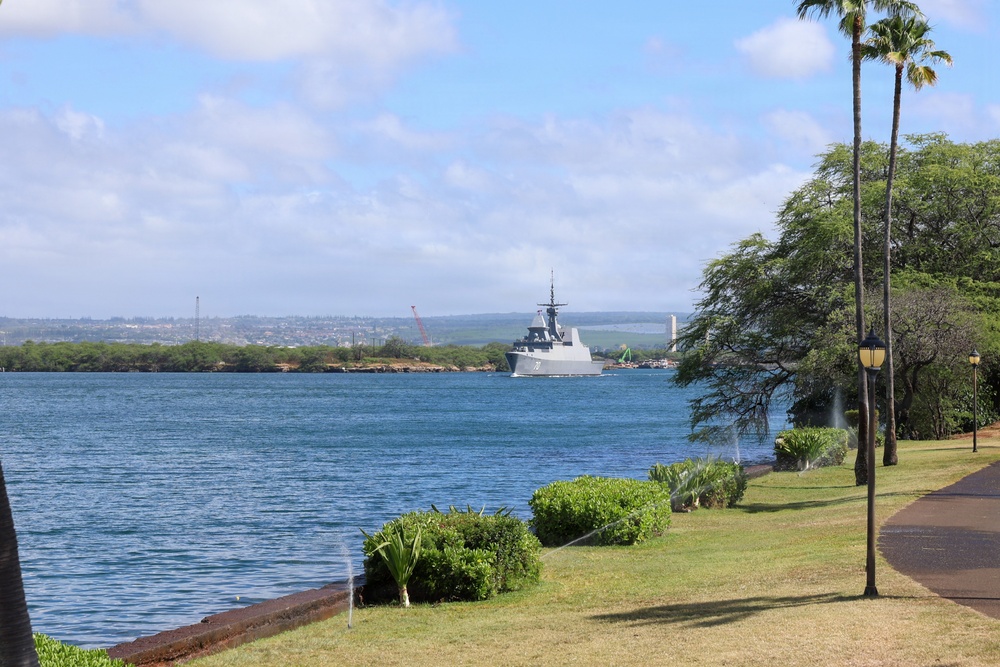 RSS Steadfast departs Pearl Harbor to begin RIMPAC 2026 sea phase