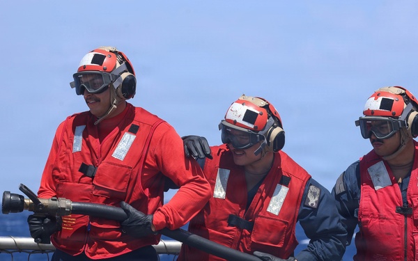 USS Carl M. Levin conducts firefighting drills during RIMPAC 2026