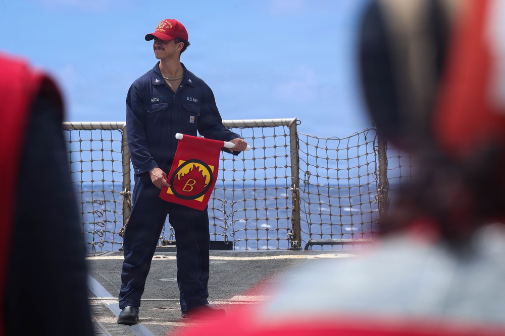USS Carl M. Levin conducts firefighting drills during RIMPAC 2026