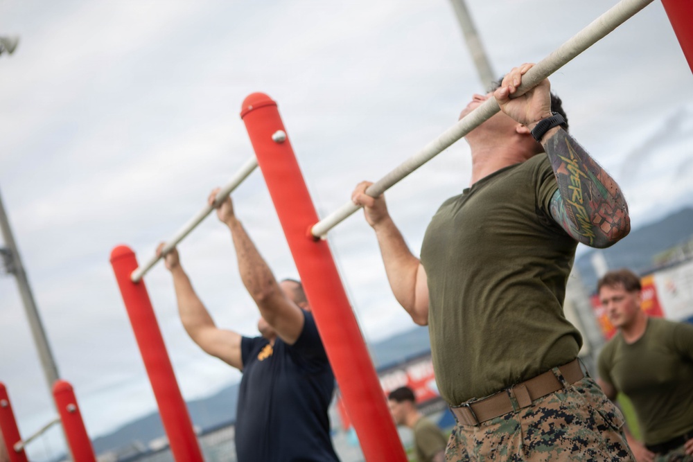 MCIPAC Sgt. Maj. conducts PT with MCAS Iwakuni Marines and Sailors