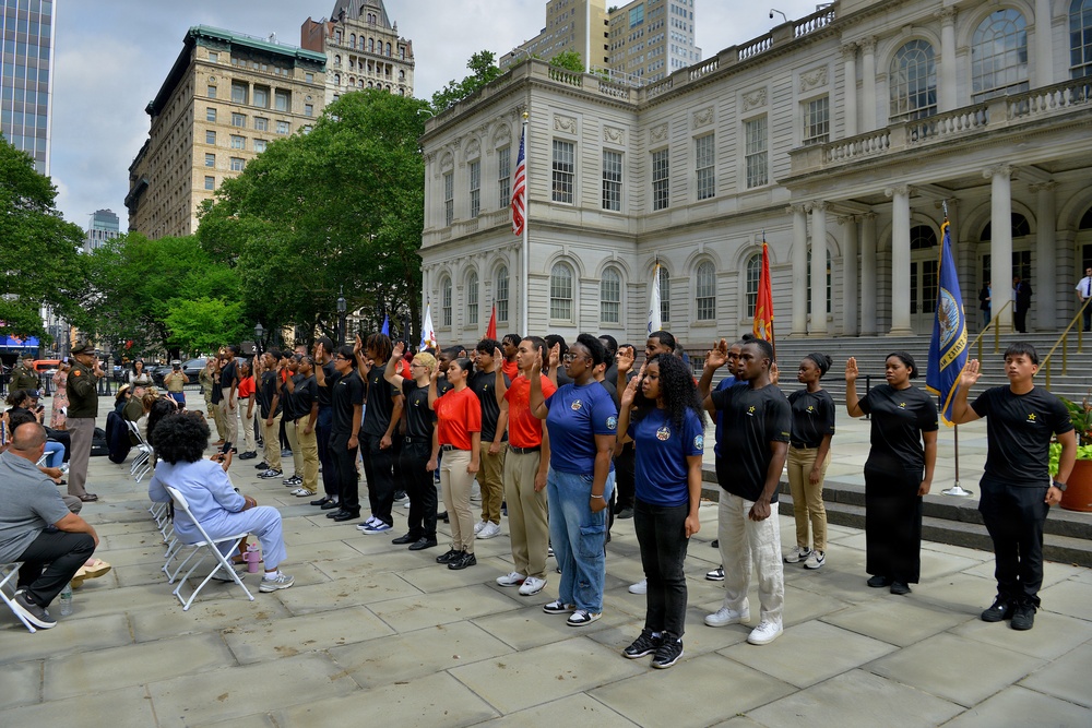Recruiters host Joint Oath of Enlistment, Drill Team Performance at City Hall