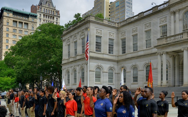 Recruiters host Joint Oath of Enlistment, Drill Team Performance at City Hall