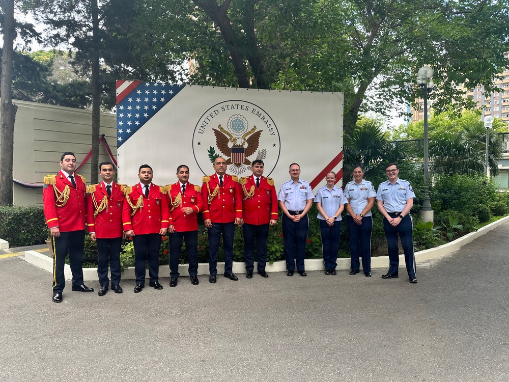 U.S. Air Forces in Europe Band takes photo with Azerbaijani Ministry of Defense Band