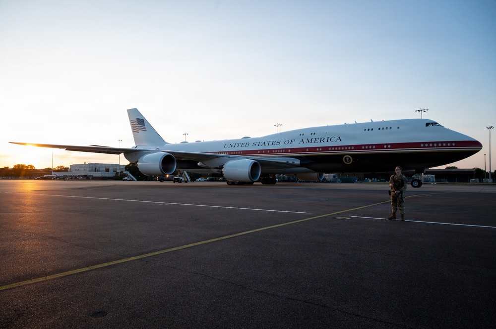 New Air Force One stops at RAF Mildenhall