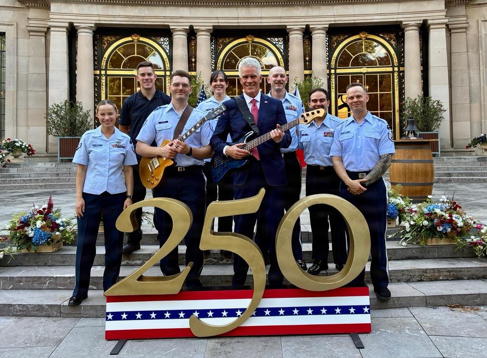 U.S. Ambassador Merrick rocking with the U.S. Air Forces in Europe Band at his residence in Prague, Czech Republic