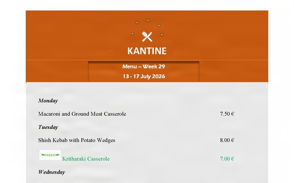 Kantine Menü - July 13-17, 2026