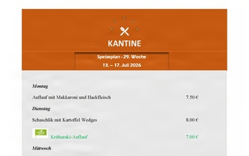 Kantine Menü - July 13-17, 2026