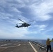 An MH-60R Seahawk helicopter, assigned to Helicopter Maritime Strike Squadron (HSM) 48, takes flight aboard the littoral combat ship USS Billings (LCS 15).