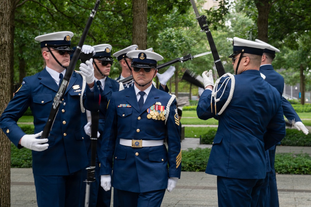 Coast Guard Ceremonial Honor Guard Performs at 9/11 Memorial during Sail 250