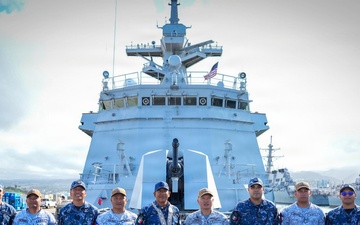 Key officers of BRP Miguel Malvar and ARM Benito Suarez pose for a photo during RIMPAC 26