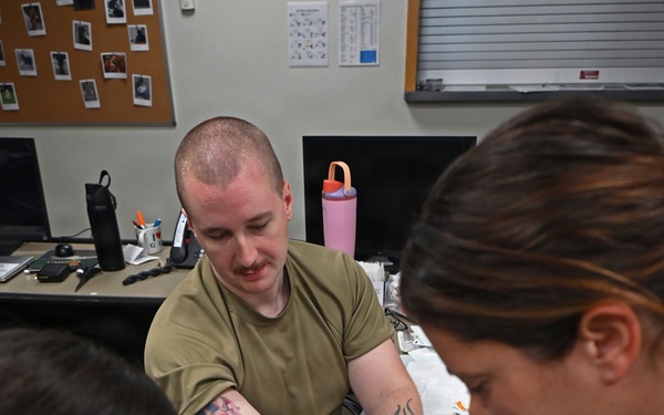 119th Wing Airmen Measure Blood Bag Volume
