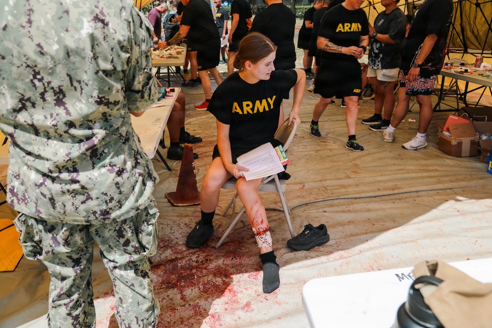 U.S. Soldiers participate in a mass casualty exercise during RIMPAC 2026