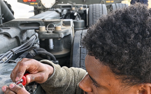 Vehicle maintenance specialist fixes aircraft cargo loader in AOR