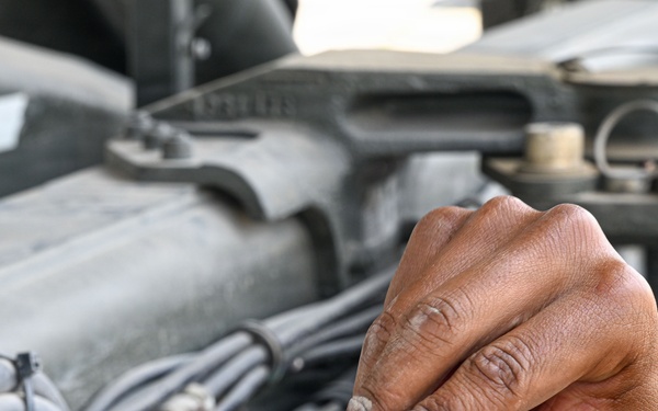 Vehicle maintenance specialist fixes aircraft cargo loader in AOR