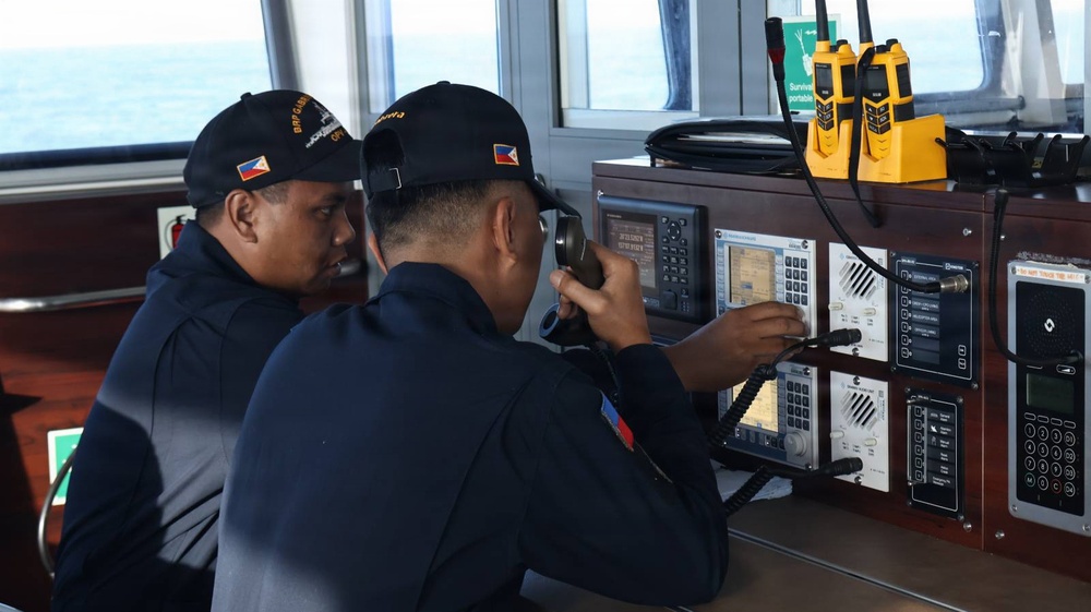 BRP Gabriela Silang conducts communications check with partner nations during the sea phase of RIMPAC 2026
