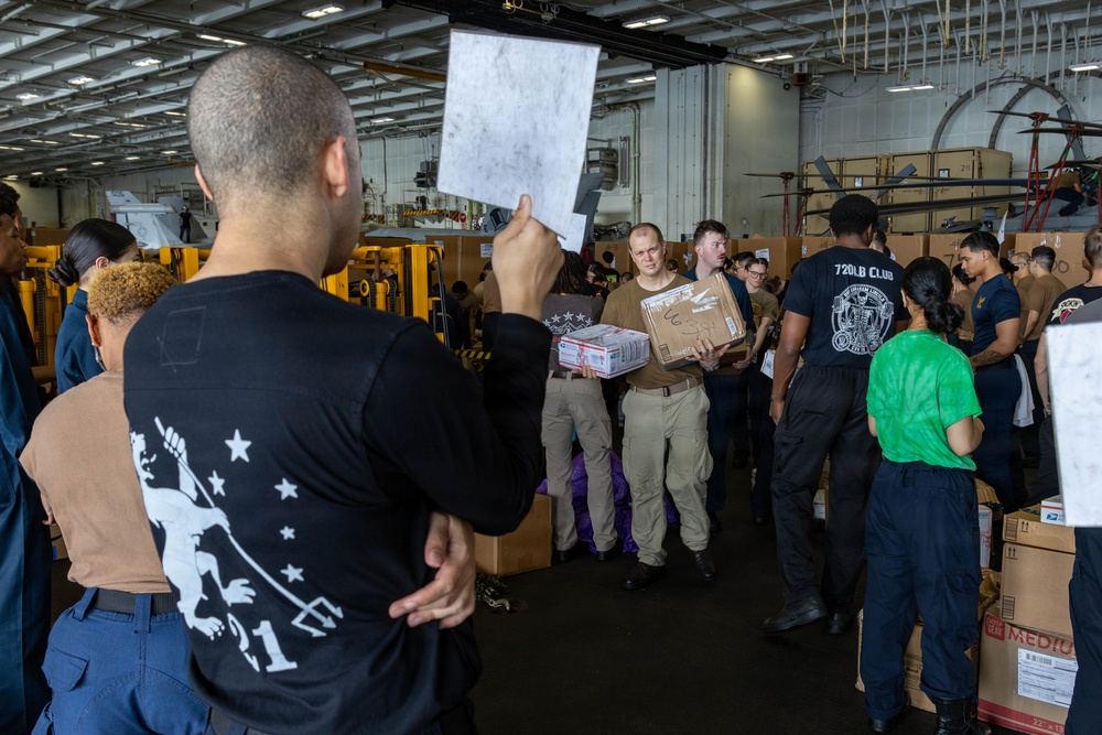 Abraham Lincoln Conducts a Replenishment-at-Sea with USNS Cesar Chavez