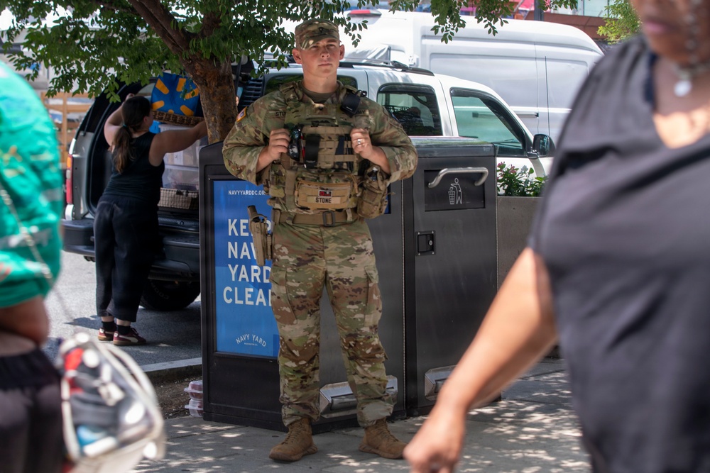 Soldiers with the South Carolina National Guard Conduct Pedestrian Patrols around Navy Yard Metro Station