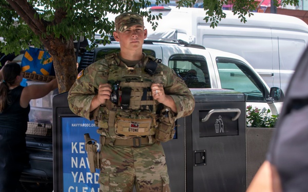 Soldiers with the South Carolina National Guard Conduct Pedestrian Patrols around Navy Yard Metro Station