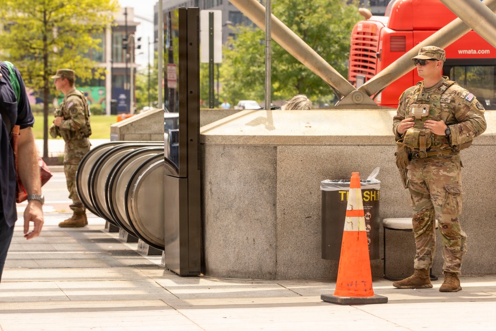Soldiers with the South Carolina National Guard Conduct Pedestrian Patrols around Navy Yard Metro Station