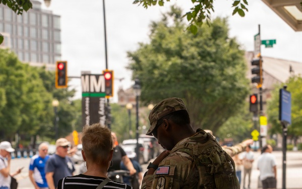 Soldiers with the South Carolina National Guard Conduct Pedestrian Patrols around Navy Yard Metro Station