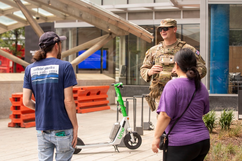 Soldiers with the South Carolina National Guard Conduct Pedestrian Patrols around Navy Yard Metro Station