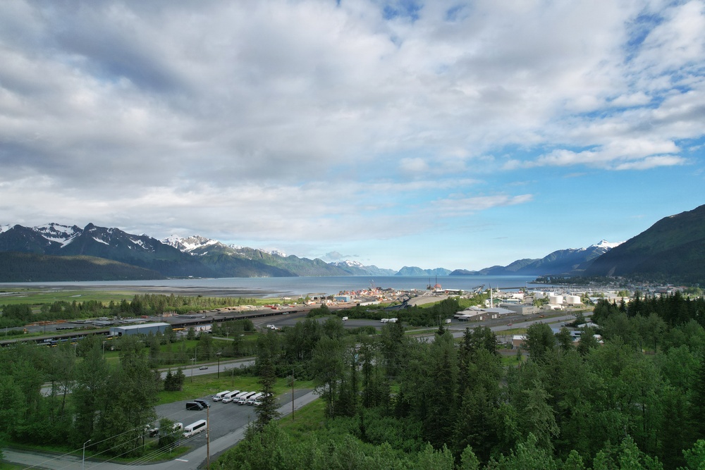 Mountains surround Seward Military Resort during Deployment for Training