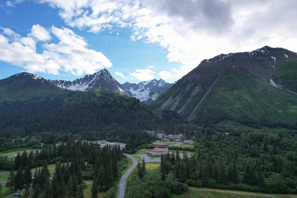 Mountains surround Seward Military Resort during Deployment for Training