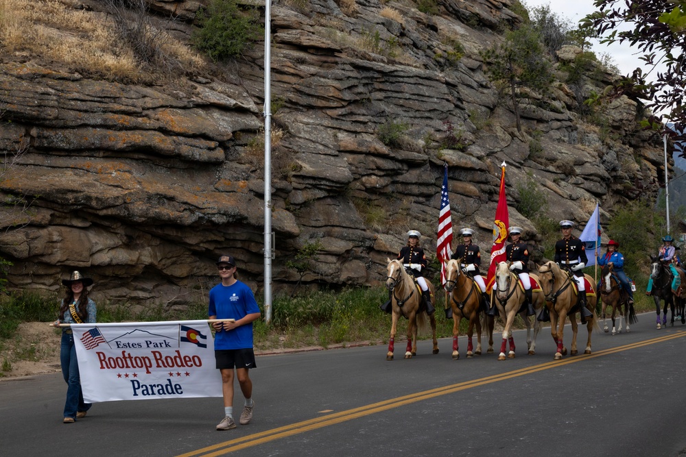U.S. Marine Corps Mounted Color Guard participates in the Rooftop Rodeo