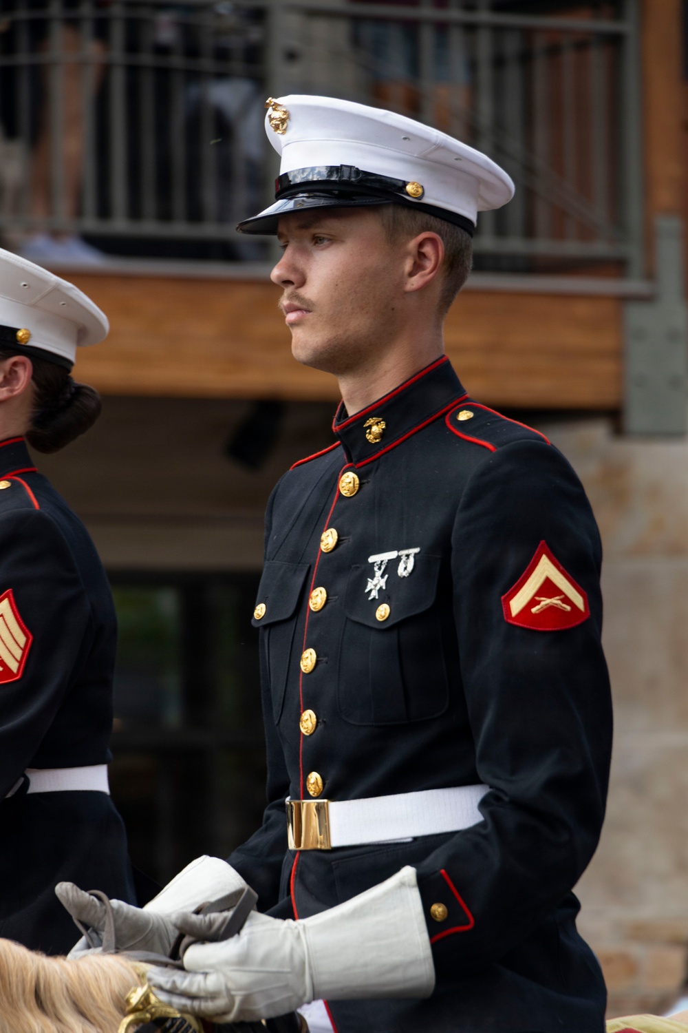 U.S. Marine Corps Mounted Color Guard participates in the Rooftop Rodeo