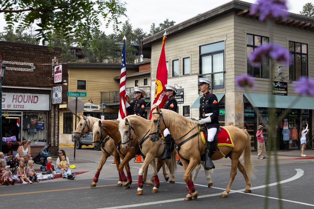 U.S. Marine Corps Mounted Color Guard participates in the Rooftop Rodeo