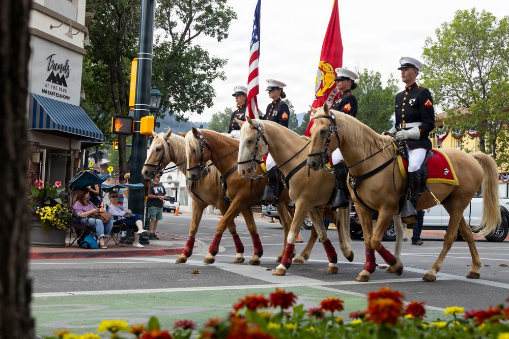 U.S. Marine Corps Mounted Color Guard participates in the Rooftop Rodeo