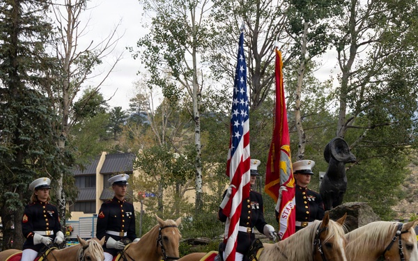 U.S. Marine Corps Mounted Color Guard participates in the Rooftop Rodeo