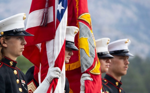 U.S. Marine Corps Mounted Color Guard participates in the Rooftop Rodeo