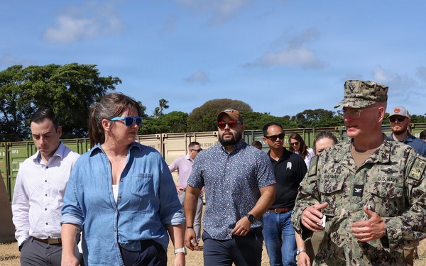 U.S. Navy Capt. Steven Sherman welcomes staff delegates to the humanitarian assistance and disaster relief camp