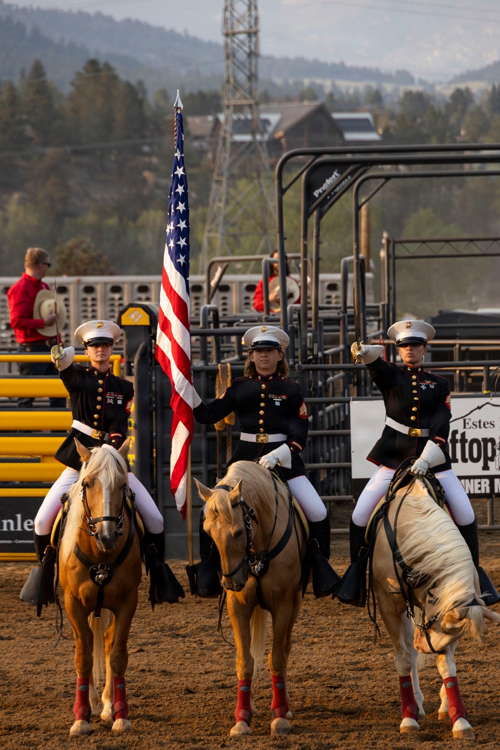 U.S. Marine Corps Mounted Color Guard participates in the Rooftop Rodeo
