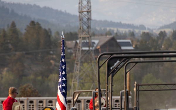 U.S. Marine Corps Mounted Color Guard participates in the Rooftop Rodeo