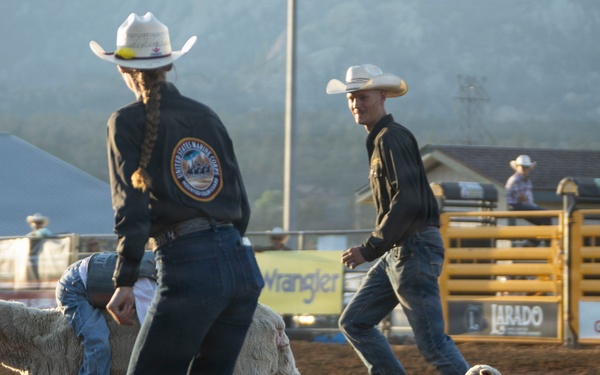 U.S. Marine Corps Mounted Color Guard participates in the Rooftop Rodeo