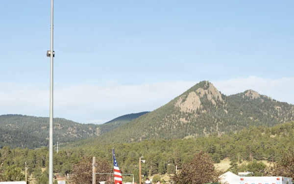U.S. Marine Corps Mounted Color Guard participates in the Rooftop Rodeo