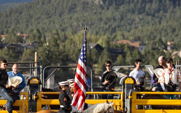 U.S. Marine Corps Mounted Color Guard participates in the Rooftop Rodeo