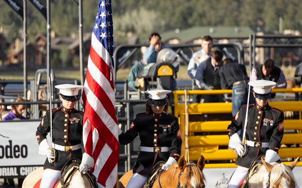 U.S. Marine Corps Mounted Color Guard participates in the Rooftop Rodeo