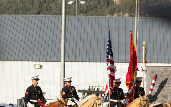 U.S. Marine Corps Mounted Color Guard participates in the Rooftop Rodeo