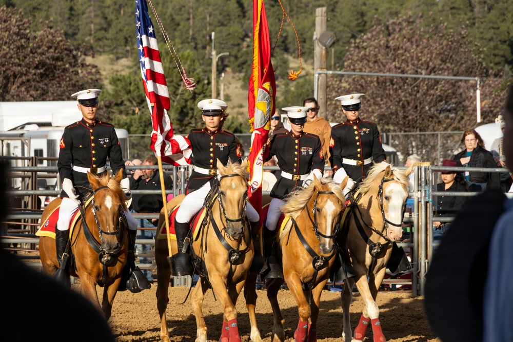 U.S. Marine Corps Mounted Color Guard participates in the Rooftop Rodeo