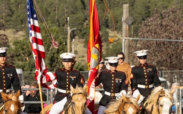 U.S. Marine Corps Mounted Color Guard participates in the Rooftop Rodeo