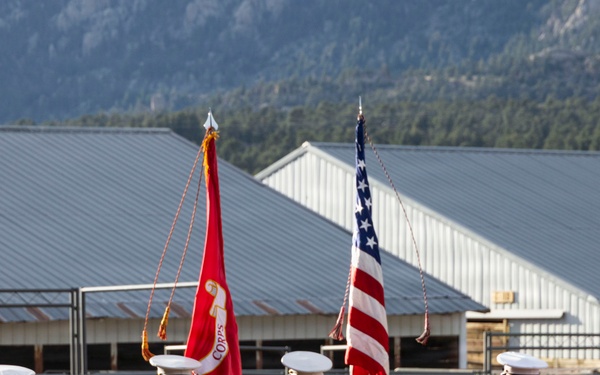 U.S. Marine Corps Mounted Color Guard participates in the Rooftop Rodeo
