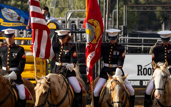 U.S. Marine Corps Mounted Color Guard participates in the Rooftop Rodeo