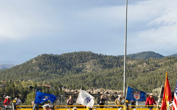 U.S. Marine Corps Mounted Color Guard participates in the Rooftop Rodeo