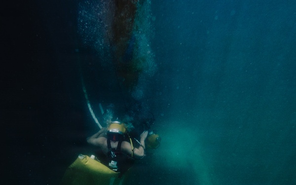 U.S. Navy and Royal New Zealand Navy divers conduct salvage training